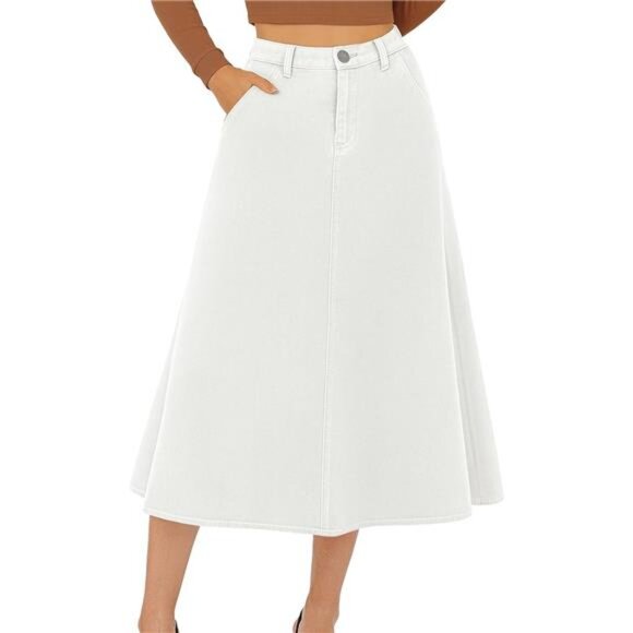 Women's Stretchy High Wasited A Line White - Picture 1 of 6